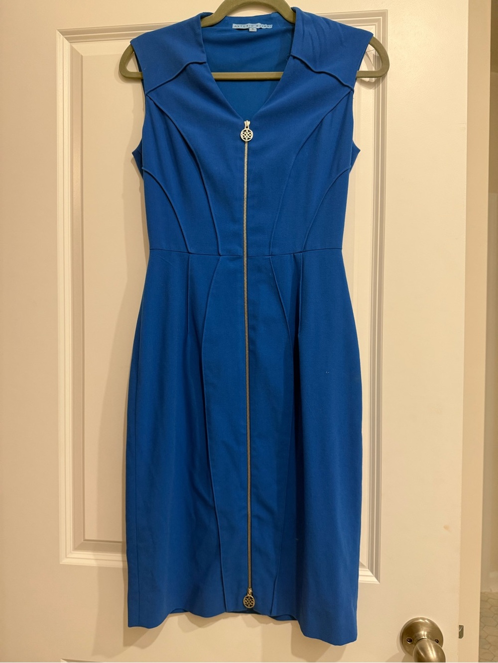 ANTONIO MELANI Cobalt Blue Zip-Front Sheath Dress